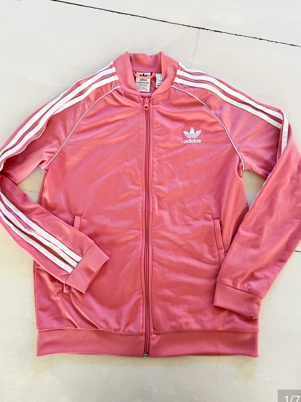 Adidas Originals Pink Satin Track Primeblue Jacket Girls Large Full Zip